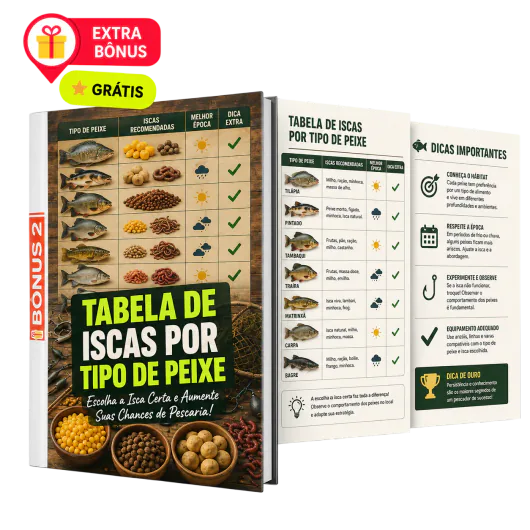 Mockup do bônus 2 — Tabela de Iscas por Tipo de Peixe